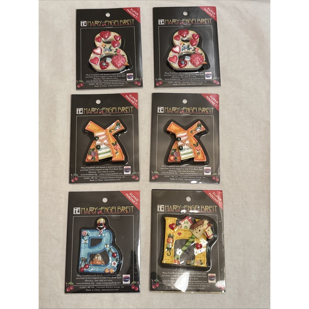 Mary Engelbreit Enesco Super Magnets Lot 6 Letters Numbers Resin 2001 Vintage